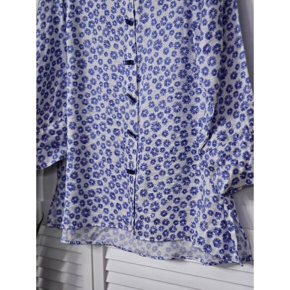 Multiples Women's Turn Up Cuff Sleeve Button Front Hi-lo Shirt Size Small Blue - Picture 4 of 6